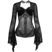 Load image into Gallery viewer, Eva Lady Flared Flock Sleeve Gothic Vampiric Top
